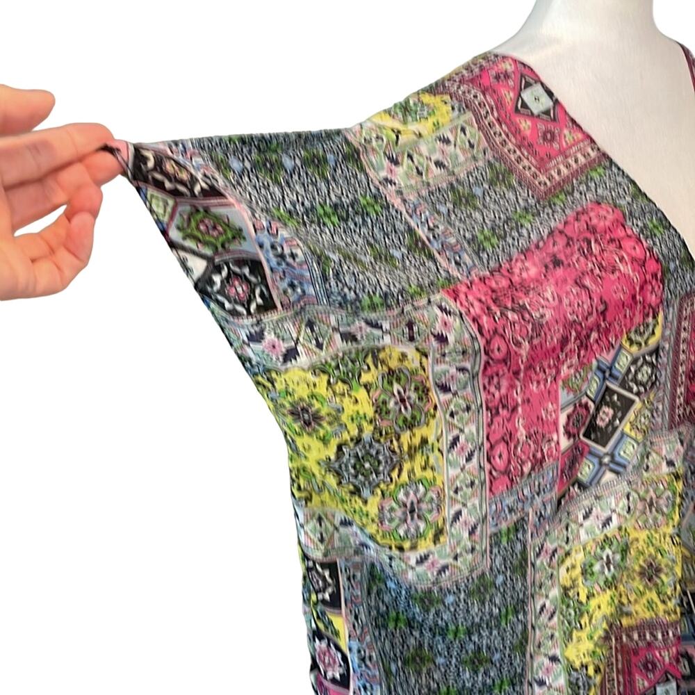 NWT Subtle Luxury Pool To Party Print Sheer Handkerchief Hem Coverup Kaftan O/S - Picture 4 of 9